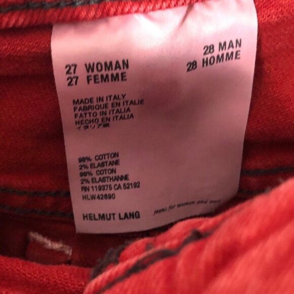 Helmut Lang Red High Waisted Femme Hi Spikes Jeans Red 27 26” Womens - Picture 9 of 10